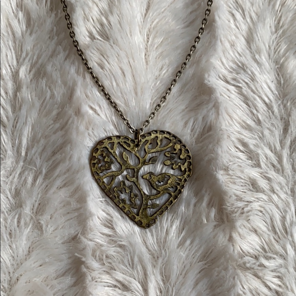 Heart nature necklace bird flowers jewelry